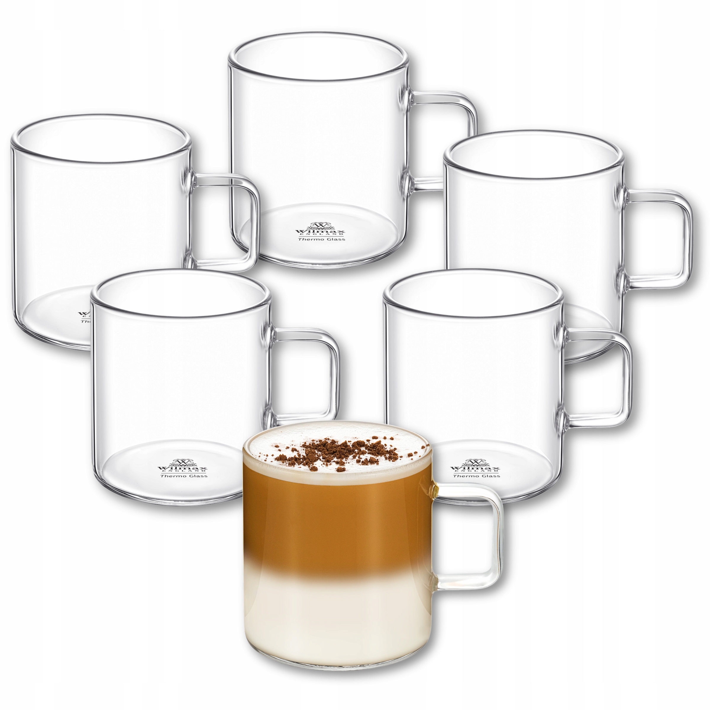 Szklanka kubek do herbaty i kawy szkło żaroodporne z uchem Wilmax 6x250 ml
