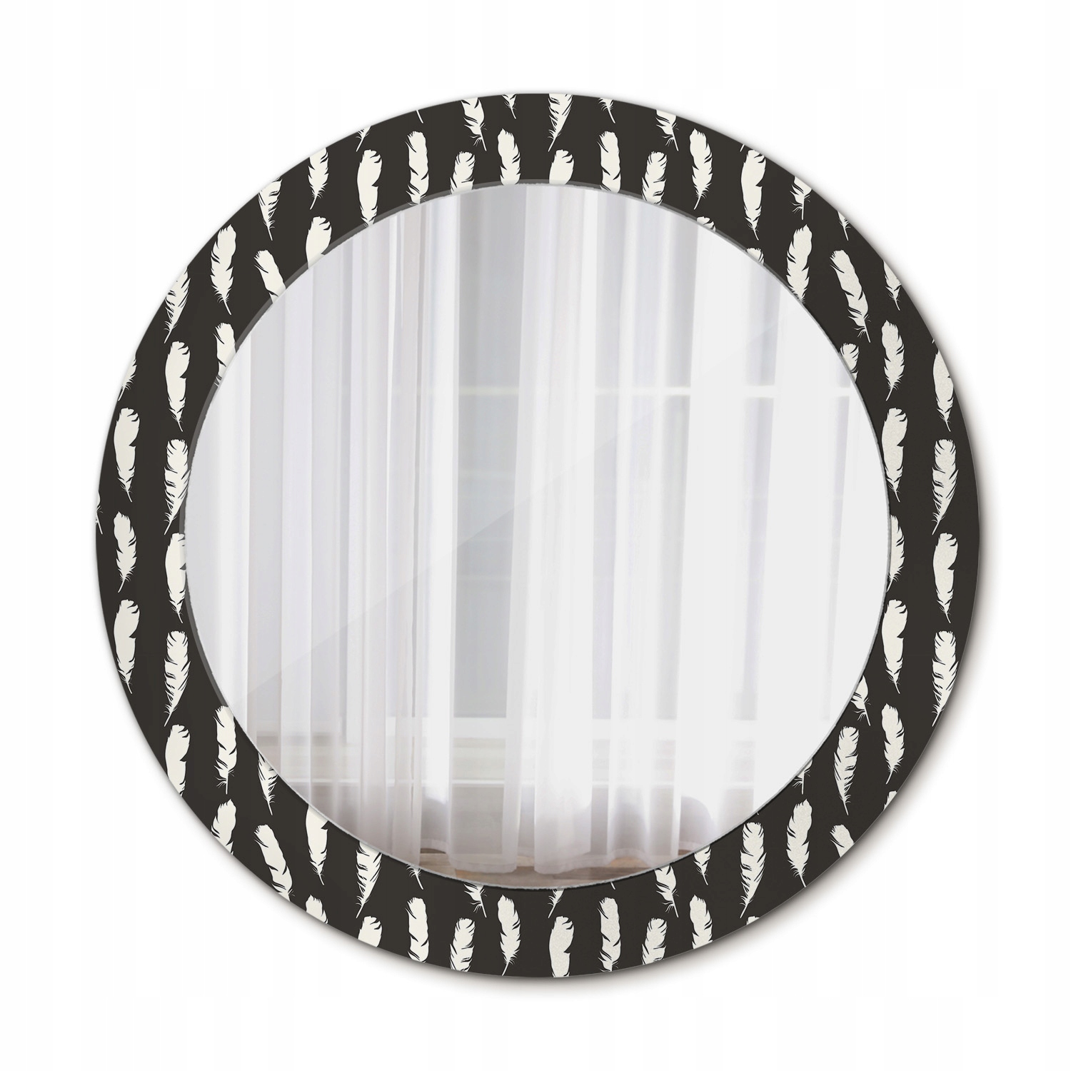 Moderné okrúhle zrkadlo Čiernobiele perie 70 cm