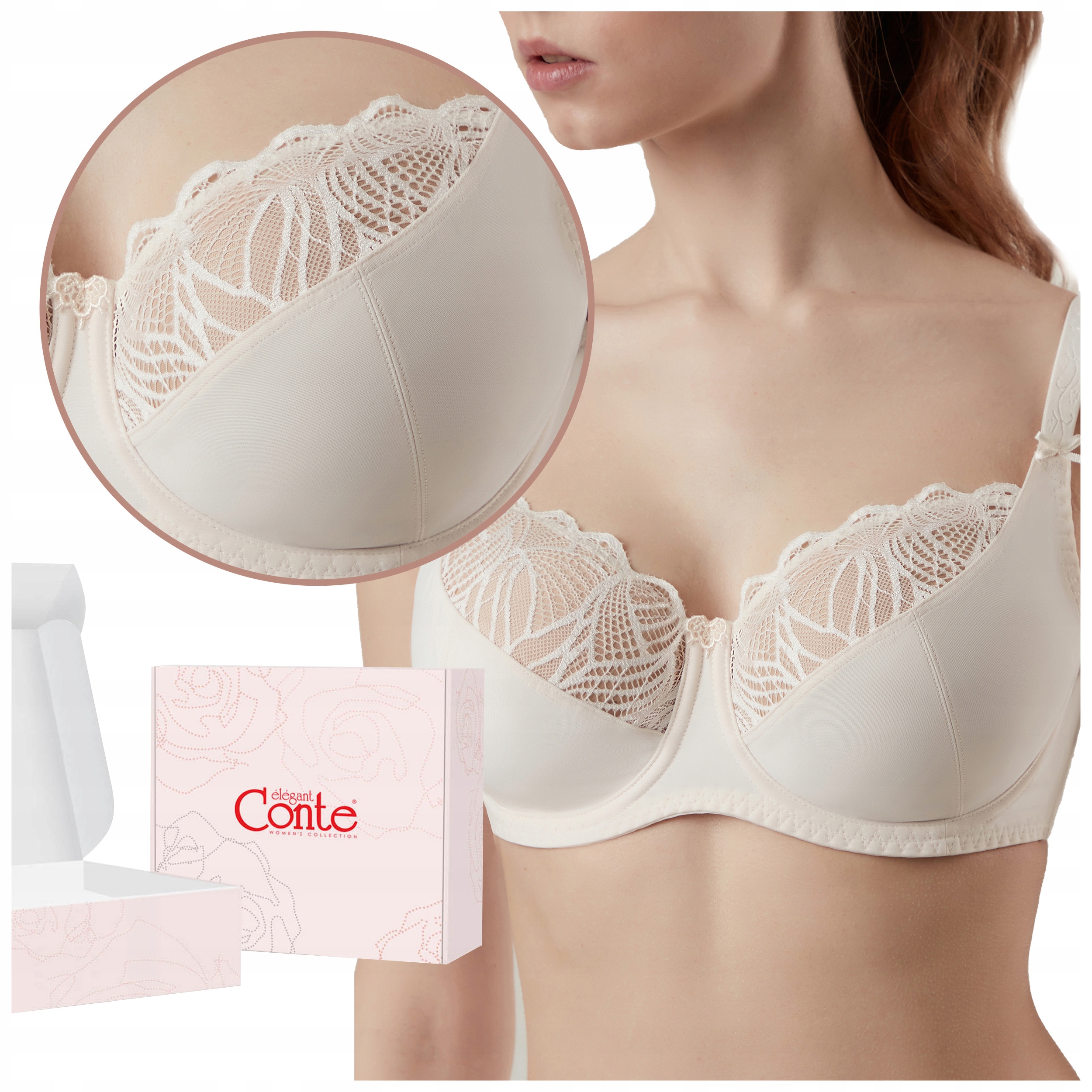 Biustonosz Miękki koronkowy stanik Soft z haftem Conte RB6097 pastelowy 80F
