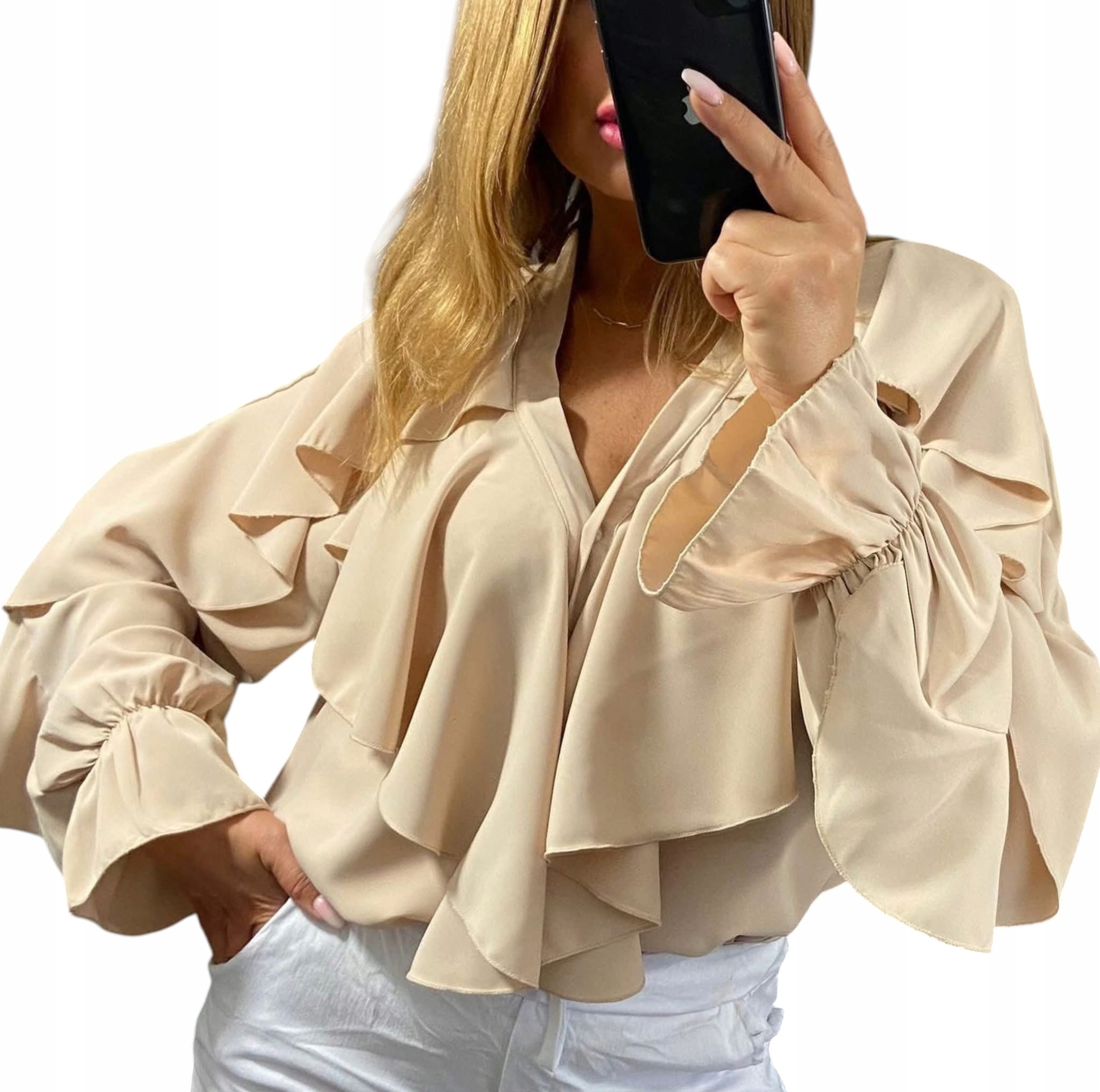 U218 Šifonová Košile Se Španělským Rukávem Béžová vel. 48 (4XL)