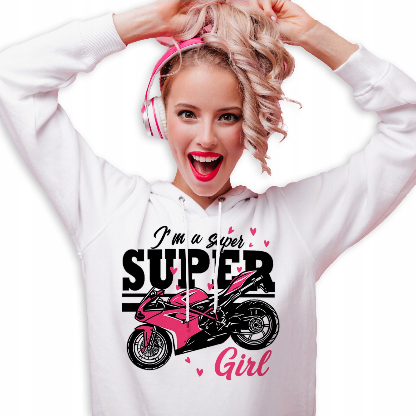 Bluza Z Kapturem Hoodie Biała Dla Motocyklistki I'm A Girl M