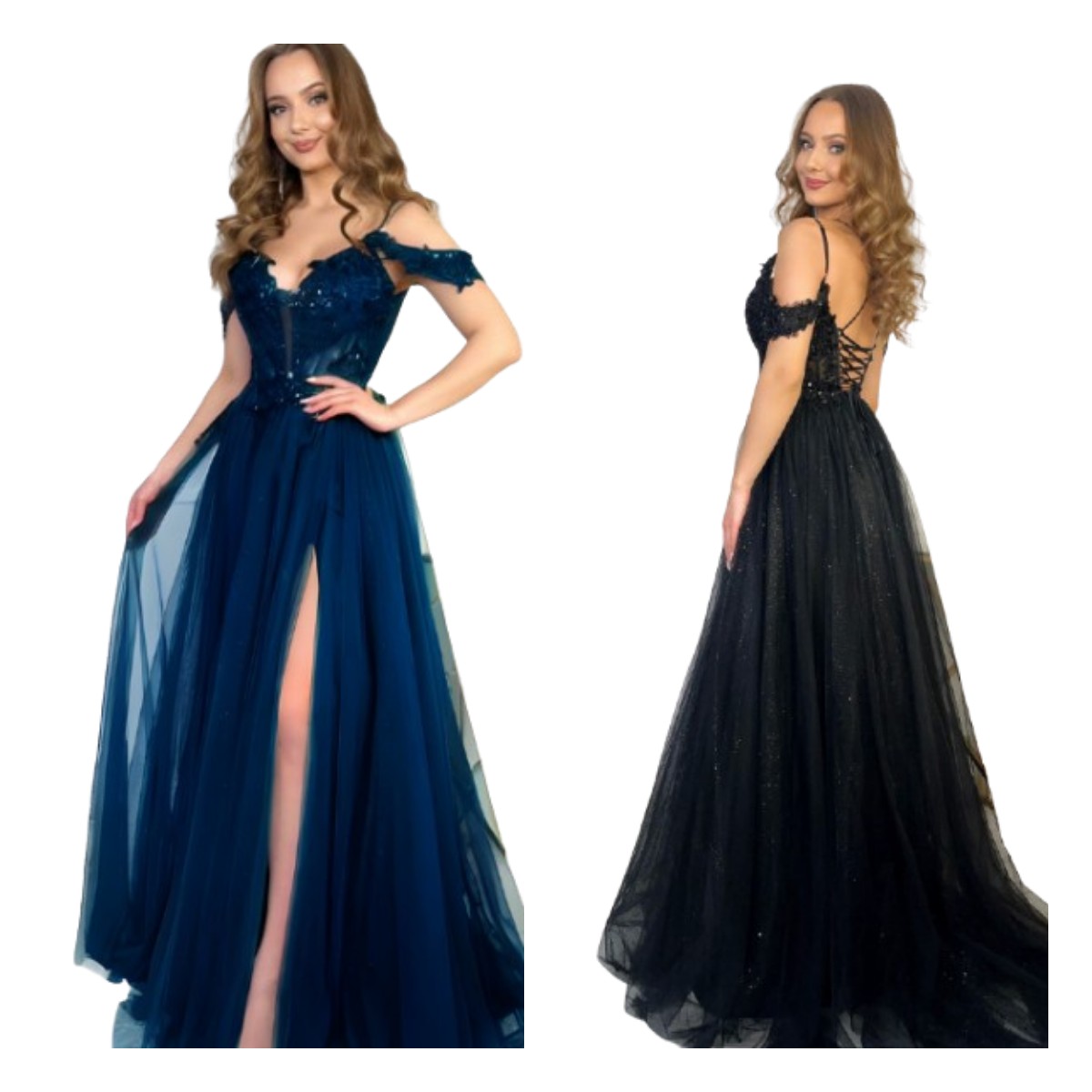 Šaty Maxi Tylové S Vázáním Inez Námořnická Modrá 36/S