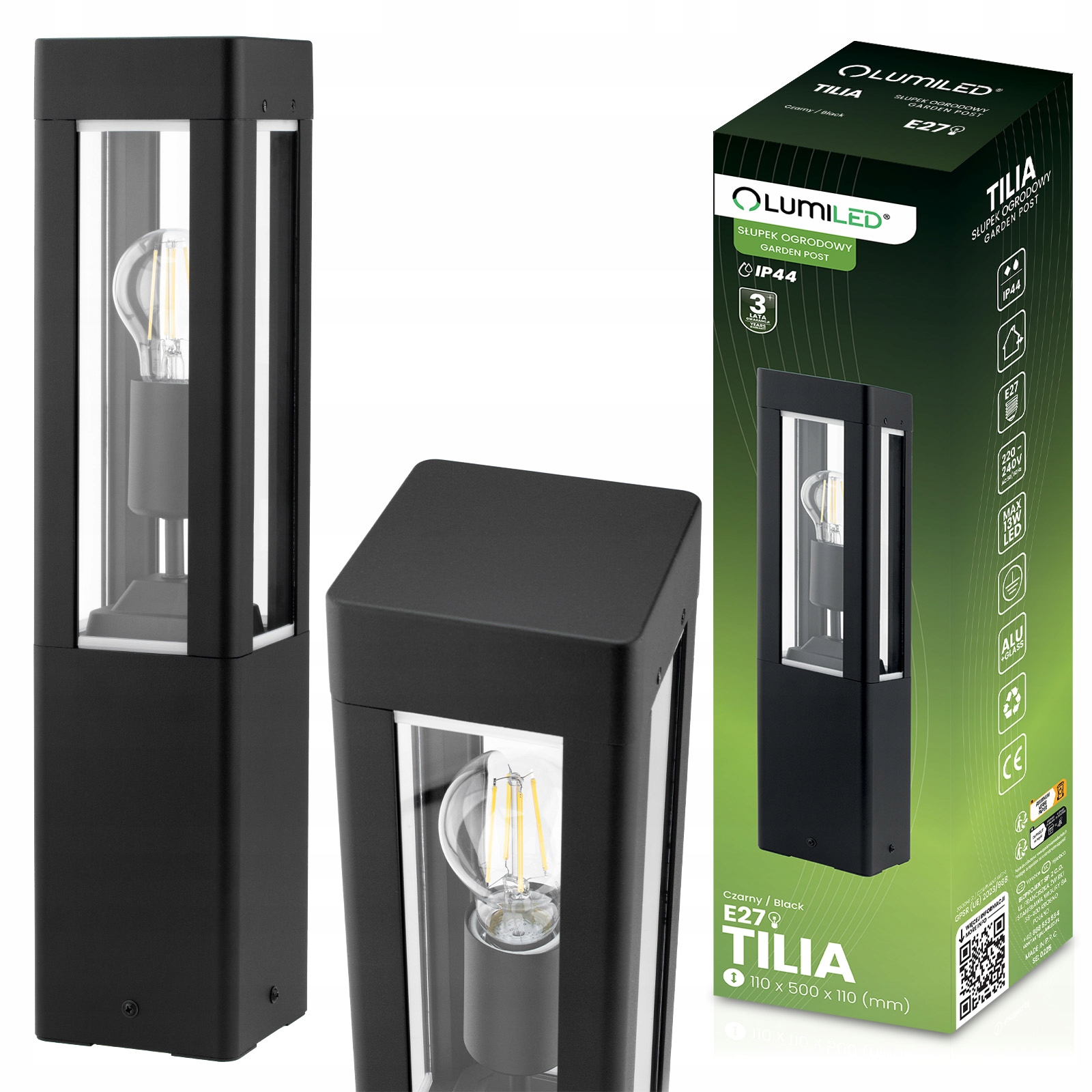 Venkovní zahradní lampa Stojící Sloupek 50 cm Na Žárovku E27 Led Premium
