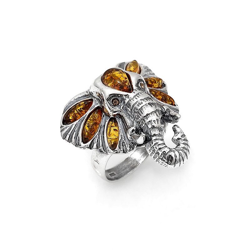Slon Stříbrný Prstýnek S Jantarem Dárek