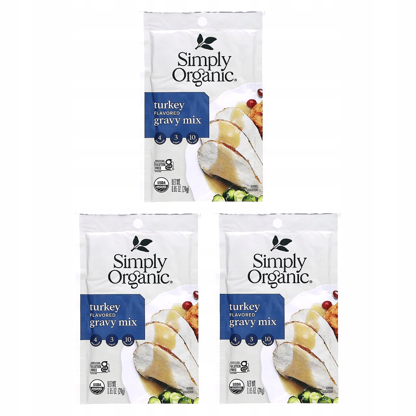 Simply Organic, Turkey Gravy Mix, 3 Pack 0.85 oz (24 g) Each Simply