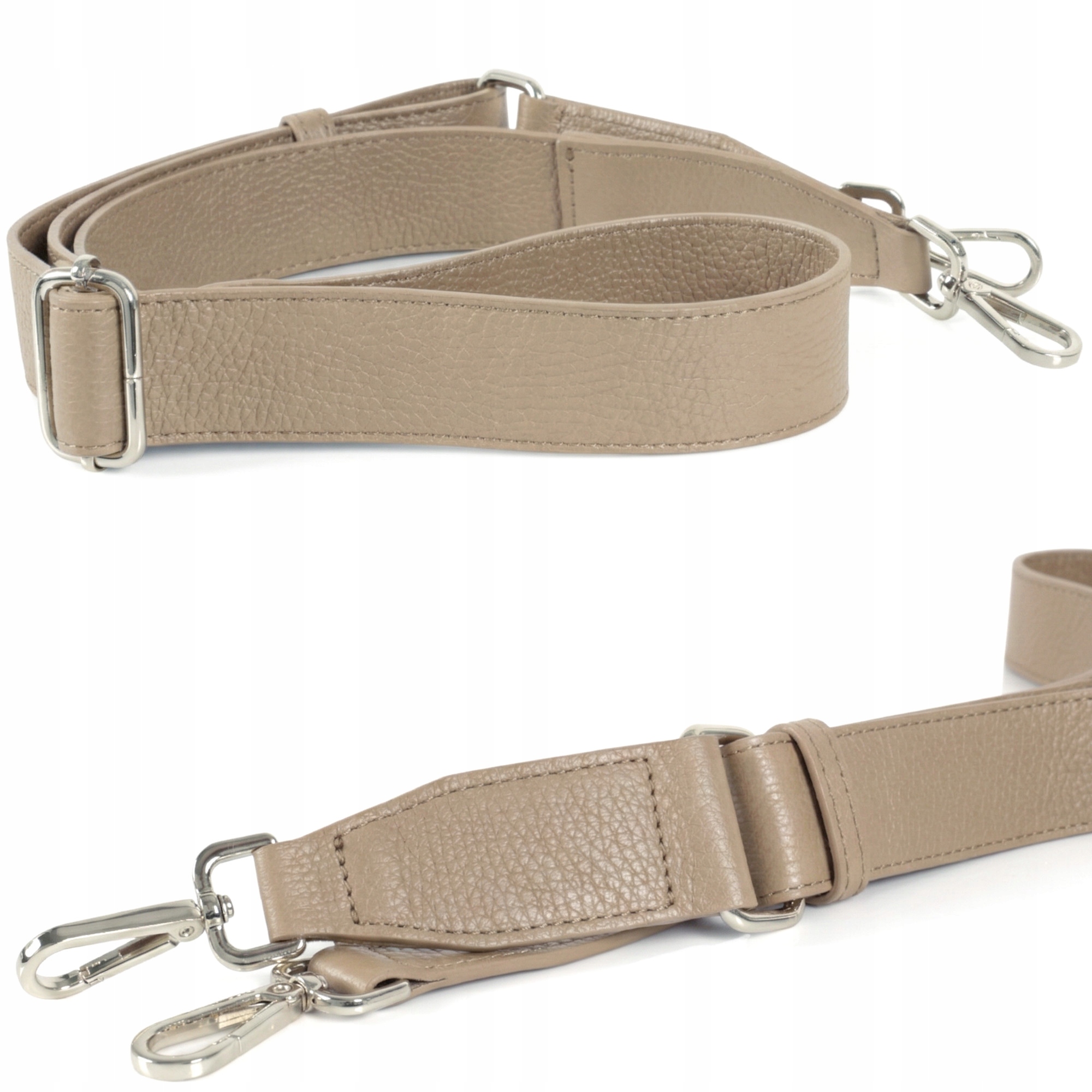 Szeroki 4 cm pasek do torebki ze skóry naturalnej długi z regulacją beżowy