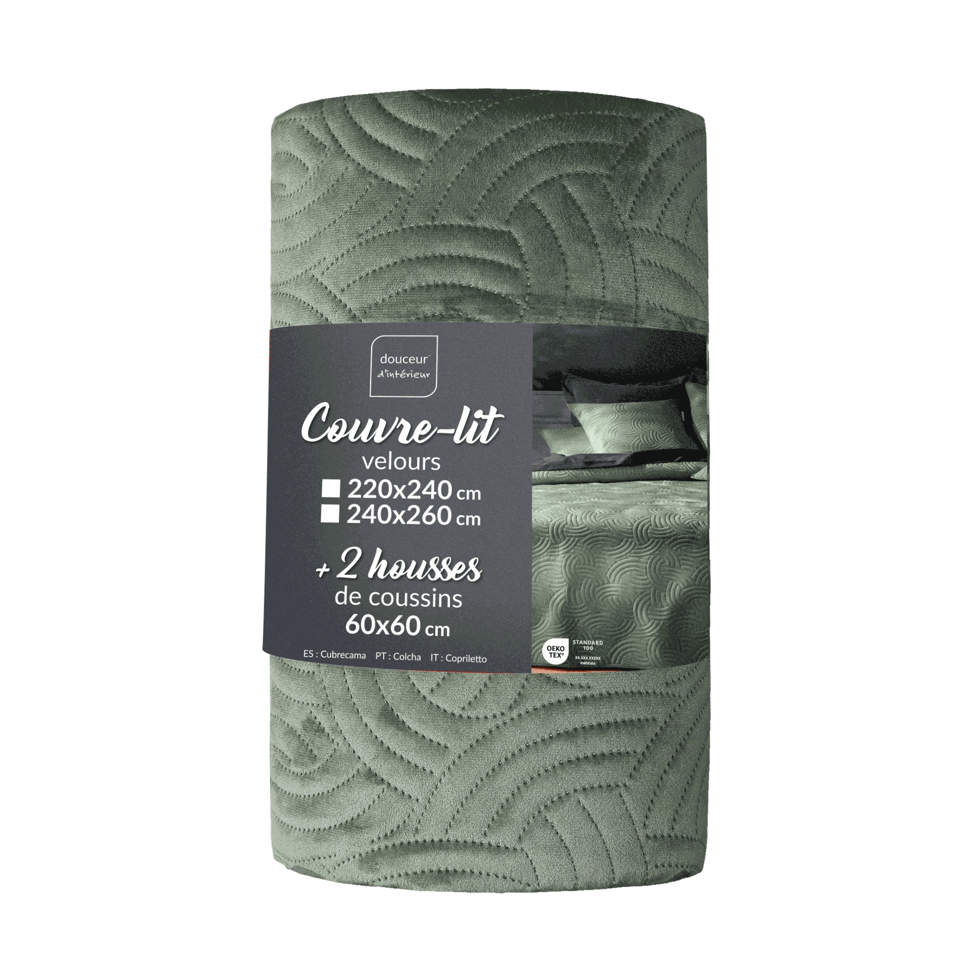 Velvetový Komplet S Přehozem A 2 Povlaky Na Polštář 240 X 260 CM Polyester Zelený