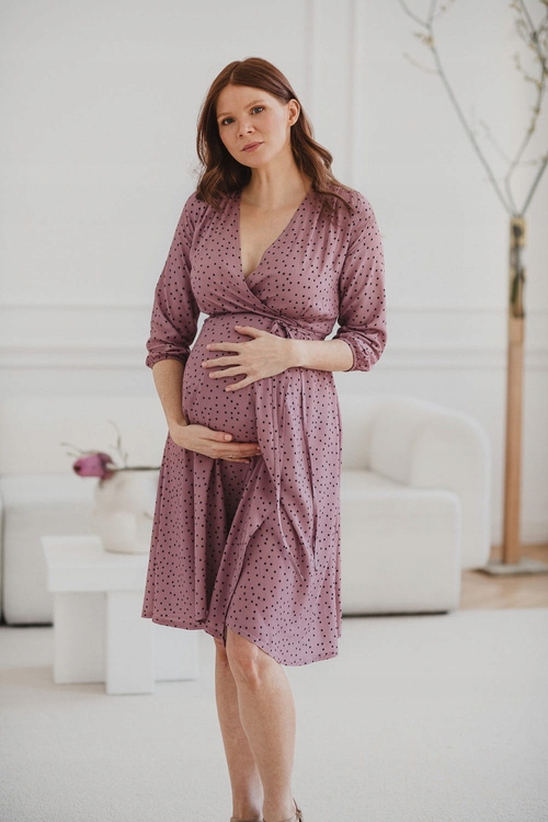 Těhotenské Šaty Milk&Love Milk Shake – šeříkové s puntíky, na kojící dítě