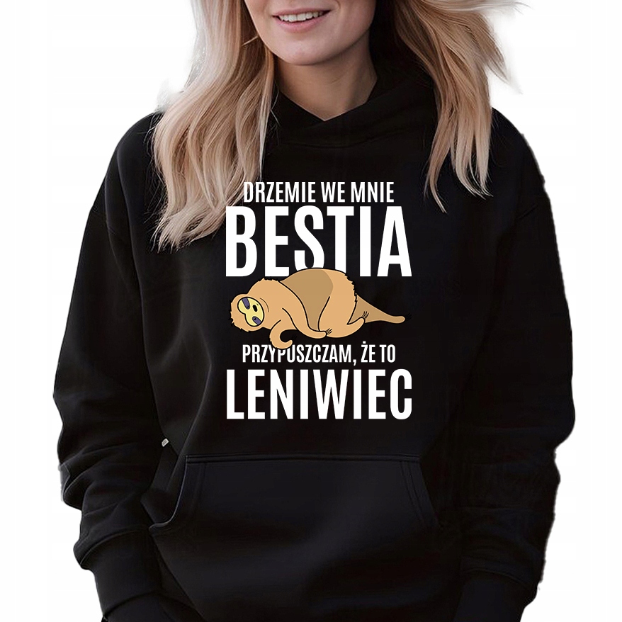 Mikina Černá Kapuce Na Dárek Narozeniny Dřímá Ve Mně Lenochod XXL