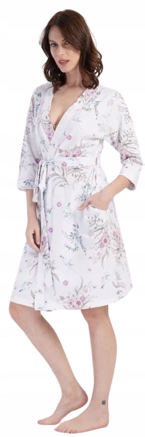 Tenký Bílý Župan Jemná Louka Květy Listy Provence Floral XL