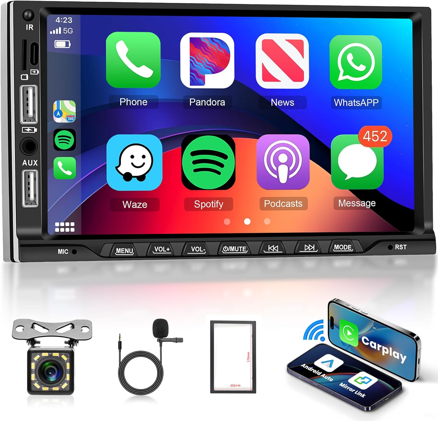 2DIN Univerzálne autorádio Android Carplay Pilot Kamera Usb Aux 7"