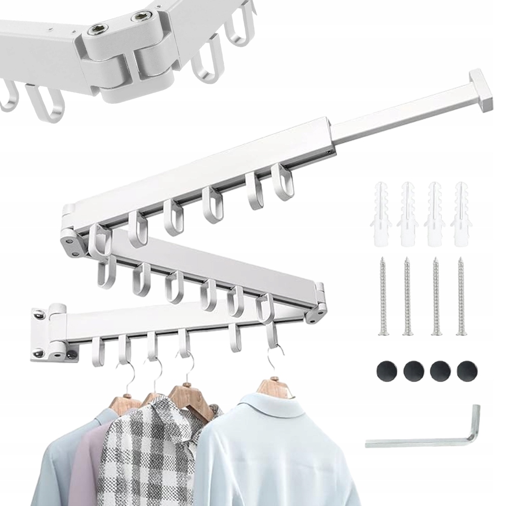 Levně Sušák Na Prádlo Pro Montáž Na Stěnu, Výsuvná Tyč Na Prádlo S 18 Háčky