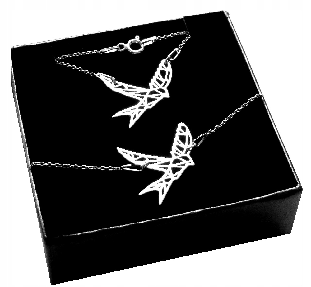 

Srebrny komplet Origami Gołąb Celebrytka srebro 92