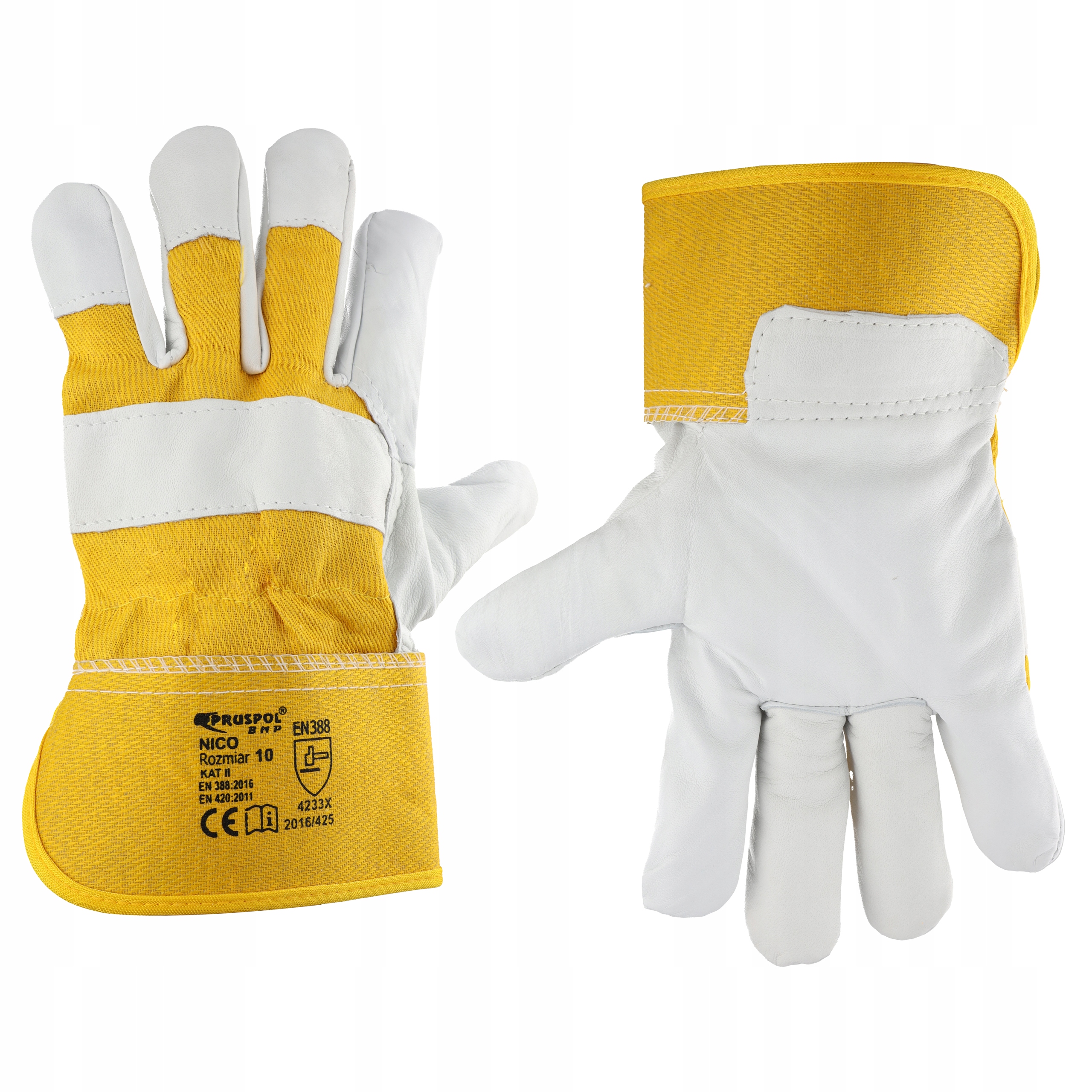 RĘKAWICE ROBOCZE SKÓRA KOZIA LICOWANA SKÓRZANE SZTYWNY MANKIET ROZMIAR 10