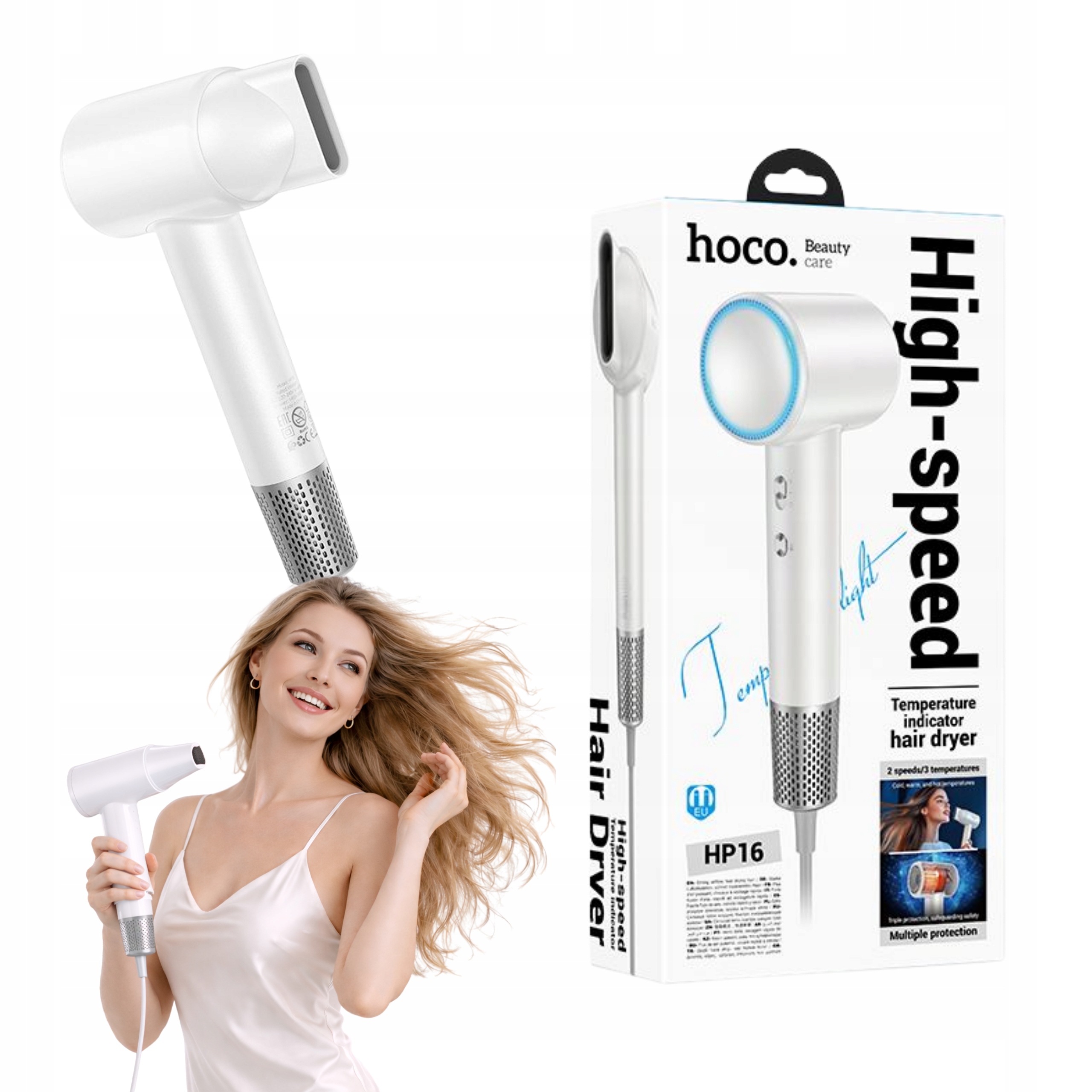 Hoco Suszarka Do Włosów 3 Temperatury Mocna Szybkie Suszenie HP16 Biała