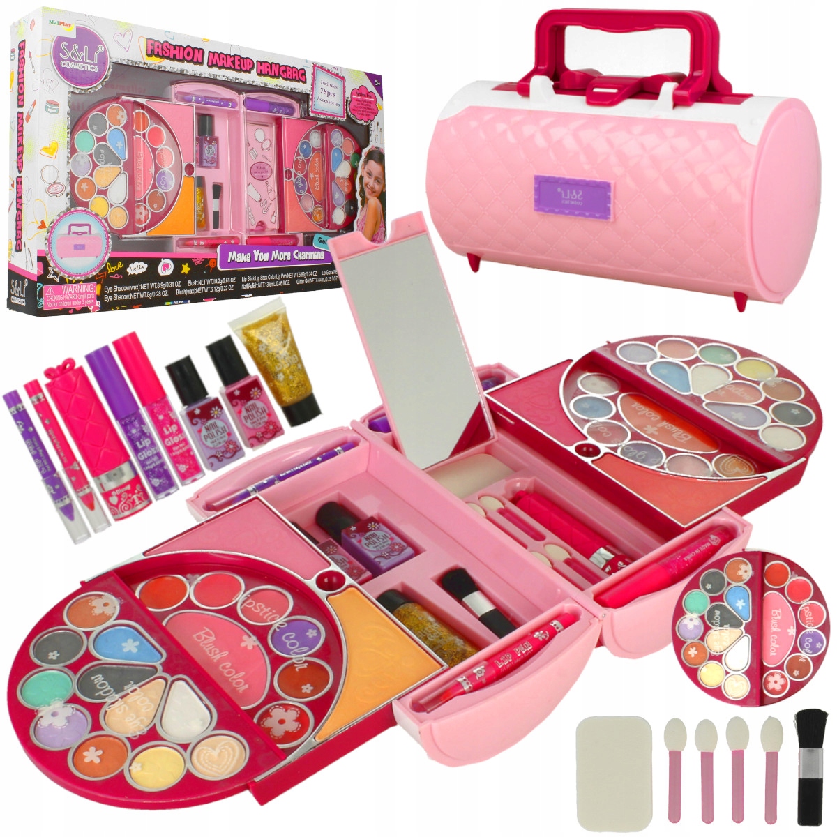 MEGA DUŻY ZESTAW DO MALOWANIA PALETKA KOSMETYKI MAKIJAŻ DLA DZIECI 54 ELEM. Głębokość produktu 18 cm