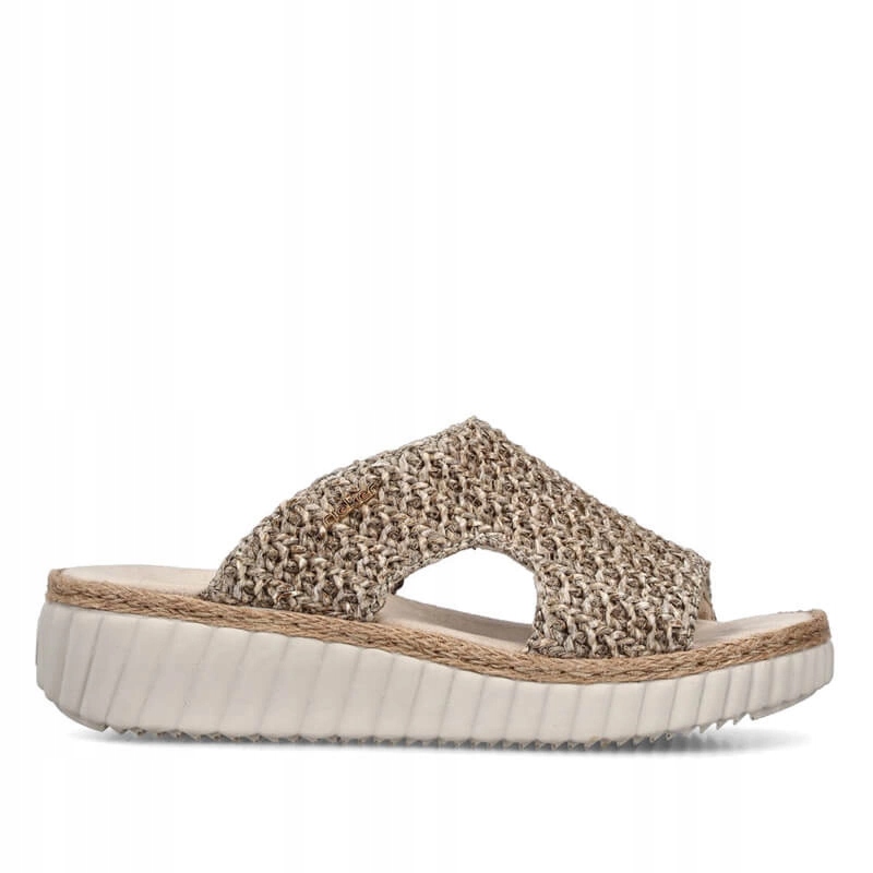 Nazouváky pantofle Rieker 69280-60 béžové s zasouvací platformou