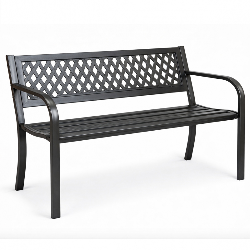 Záhradná lavička s parkovou opierkou, kovová, z Pvc, 118 x 50 x 75 cm, čierna
