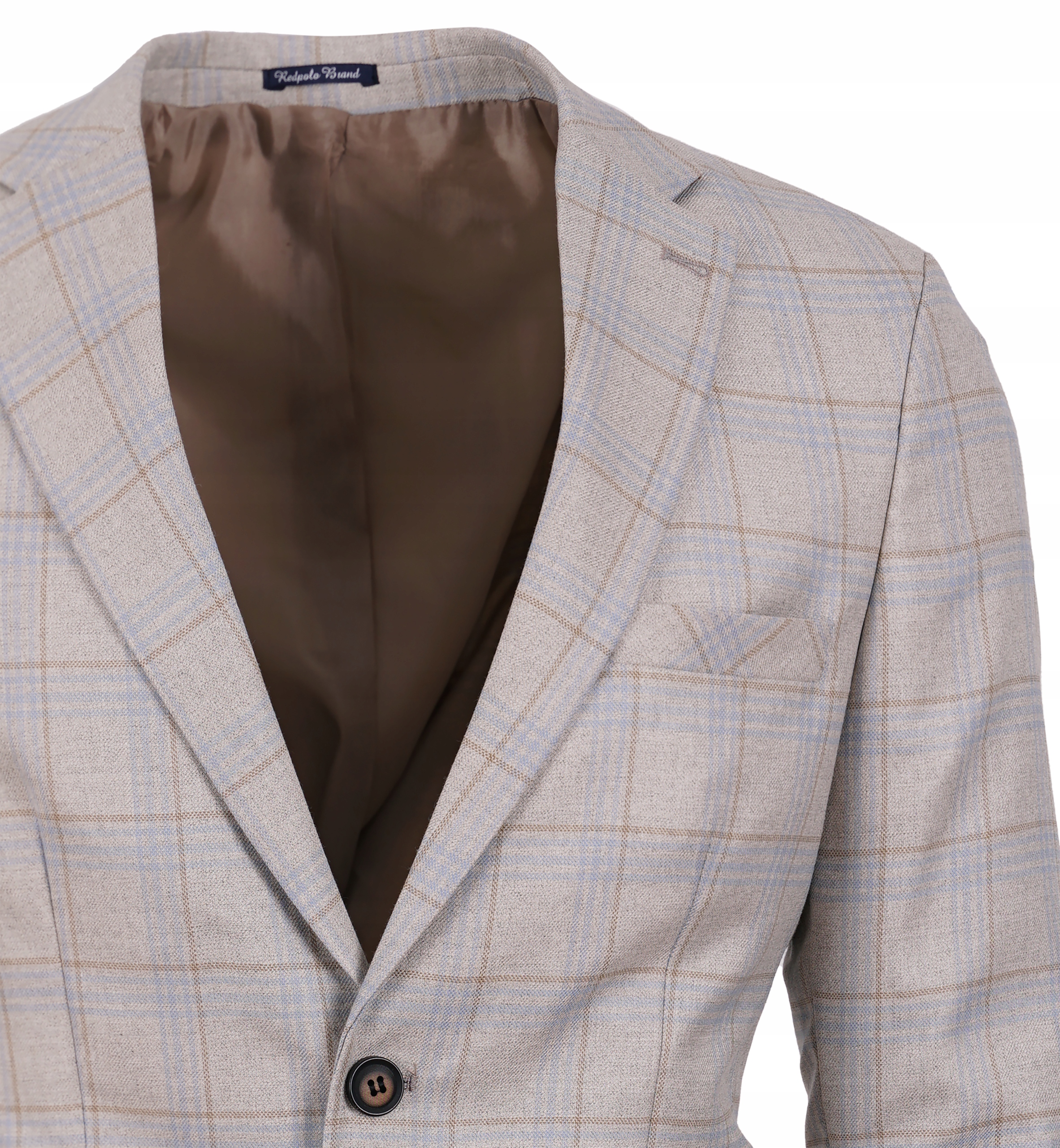 MARYNARKA MĘSKA BEŻOWA W KRATĘ WIZYTOWA CASUAL SLIM ELEGANCKA TURECKA 48