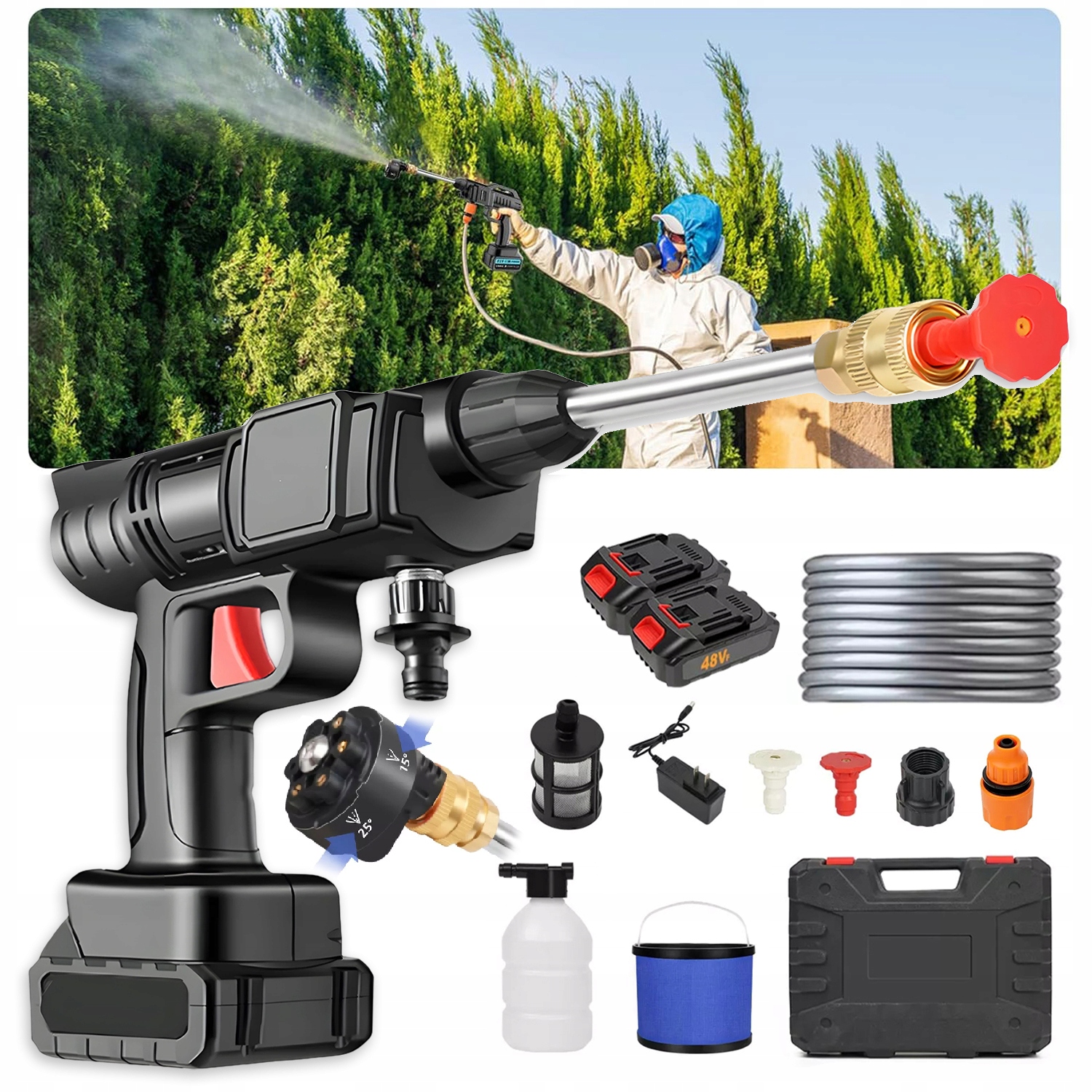 Akumulátorová Vysokotlaká Myčka S Tryskou 6V1, Nabíječkou, Hadicí 5 M