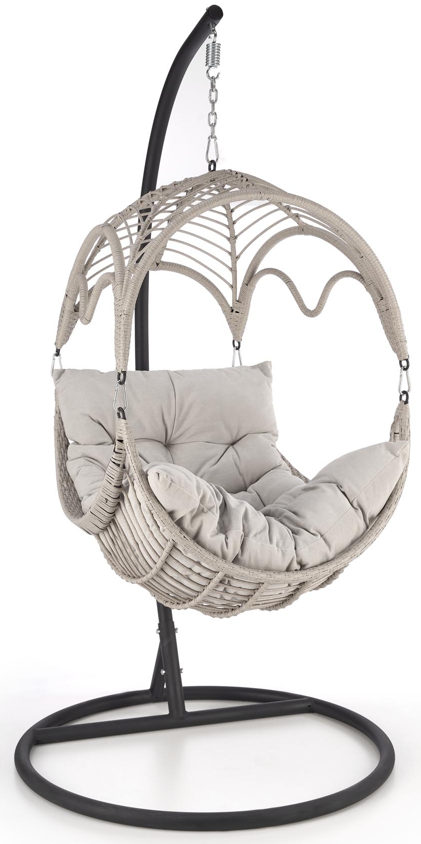 Fotel WISZĄCY KOKON technorattan z poduchą RASMUS jasny popiel Halmar Głębokość siedziska 60 cm