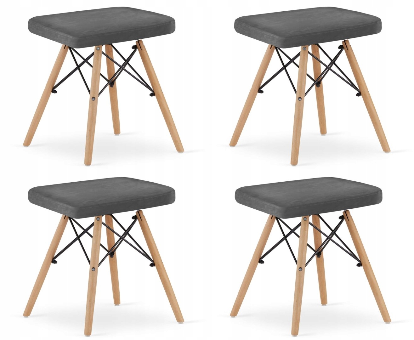 Stolička Werk šedý zamat prírodné nohy x 4