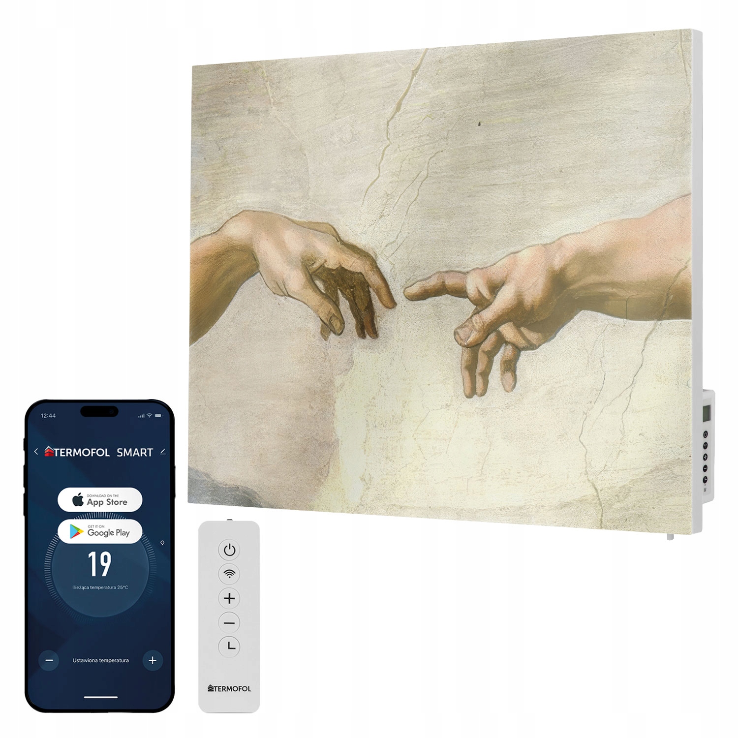 Infračervený ohrievač s obrazom Stvorenie Adama 500 W 85 x 60 cm WiFi