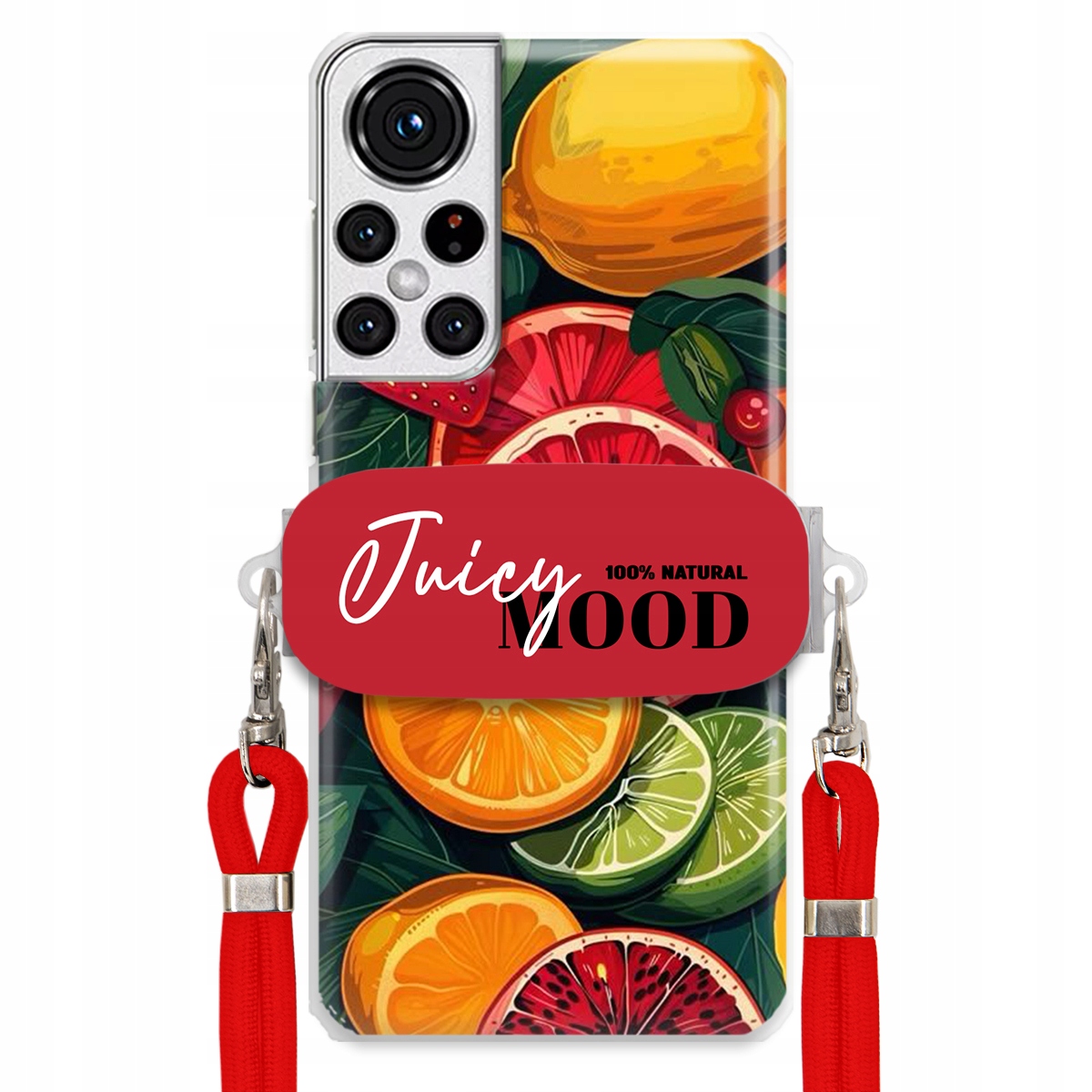 Puzdro pre Samsung S22 Plus Červené Crossbody vodítko držiak Juice Mood Ovocie
