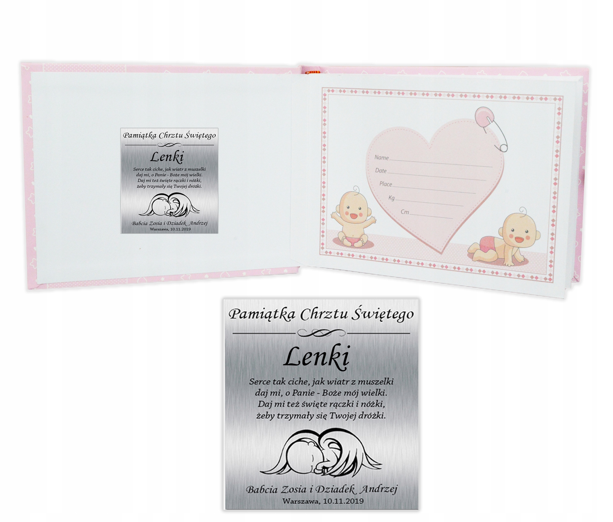 ALBUM NA ZDJĘCIA SREBRNY OBRAZEK PREZENT CHRZEST R Kolor różowy