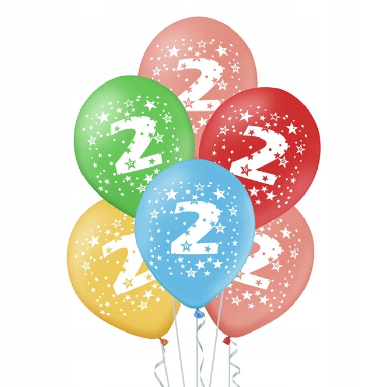 

Balony kolorowe z cyfrą 2 , 5 sztuk