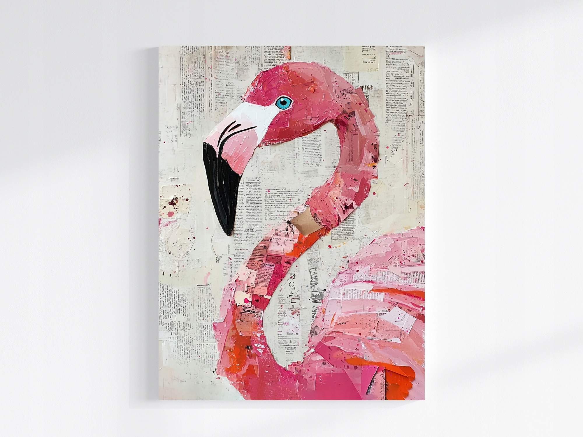 Obraz Na Plátně Canvas Koláž Mixed Media Gazeta Pták Růžový Plameňák 75x100