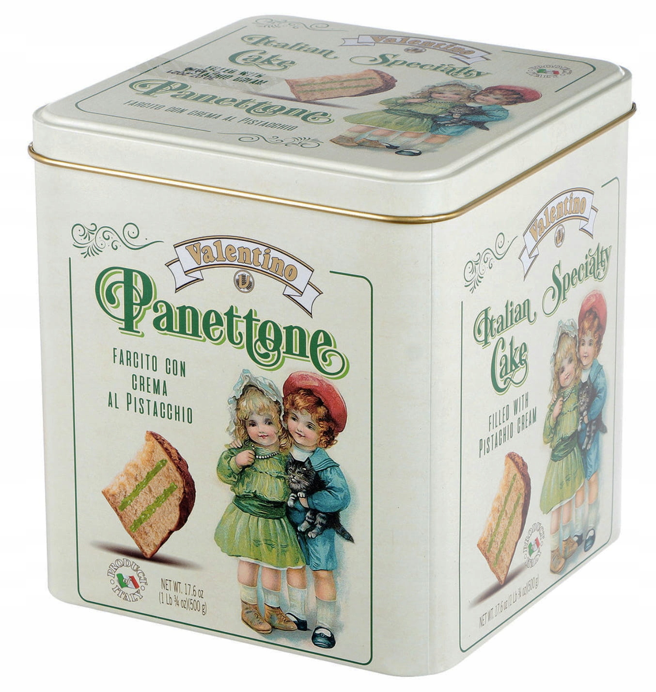 Levně Panettone Valentino s Pistáciovým krémem v kovové plechovce 500 g
