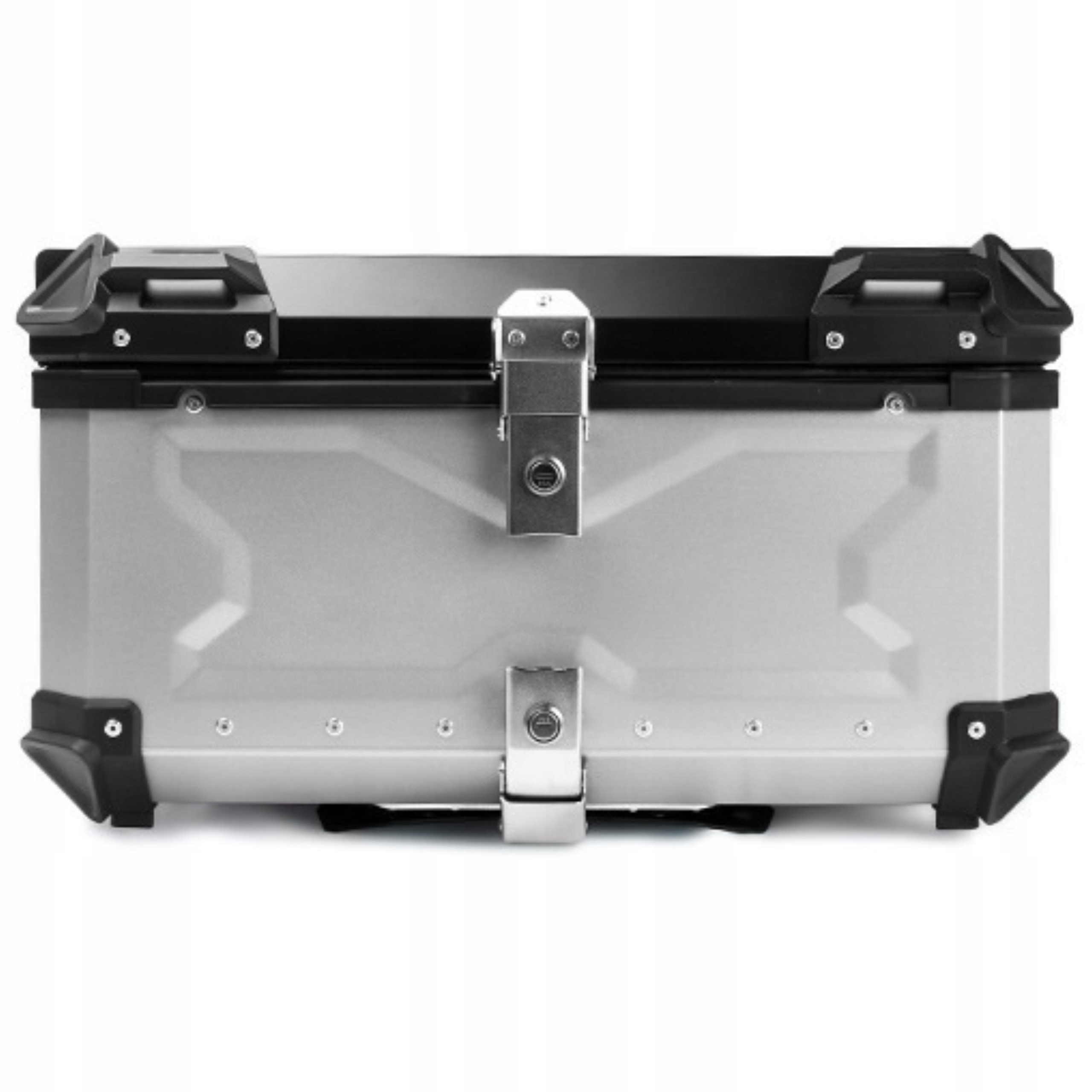 Středový hliníkový motocyklový kufr, stříbrný, 65 l, s lisováním X