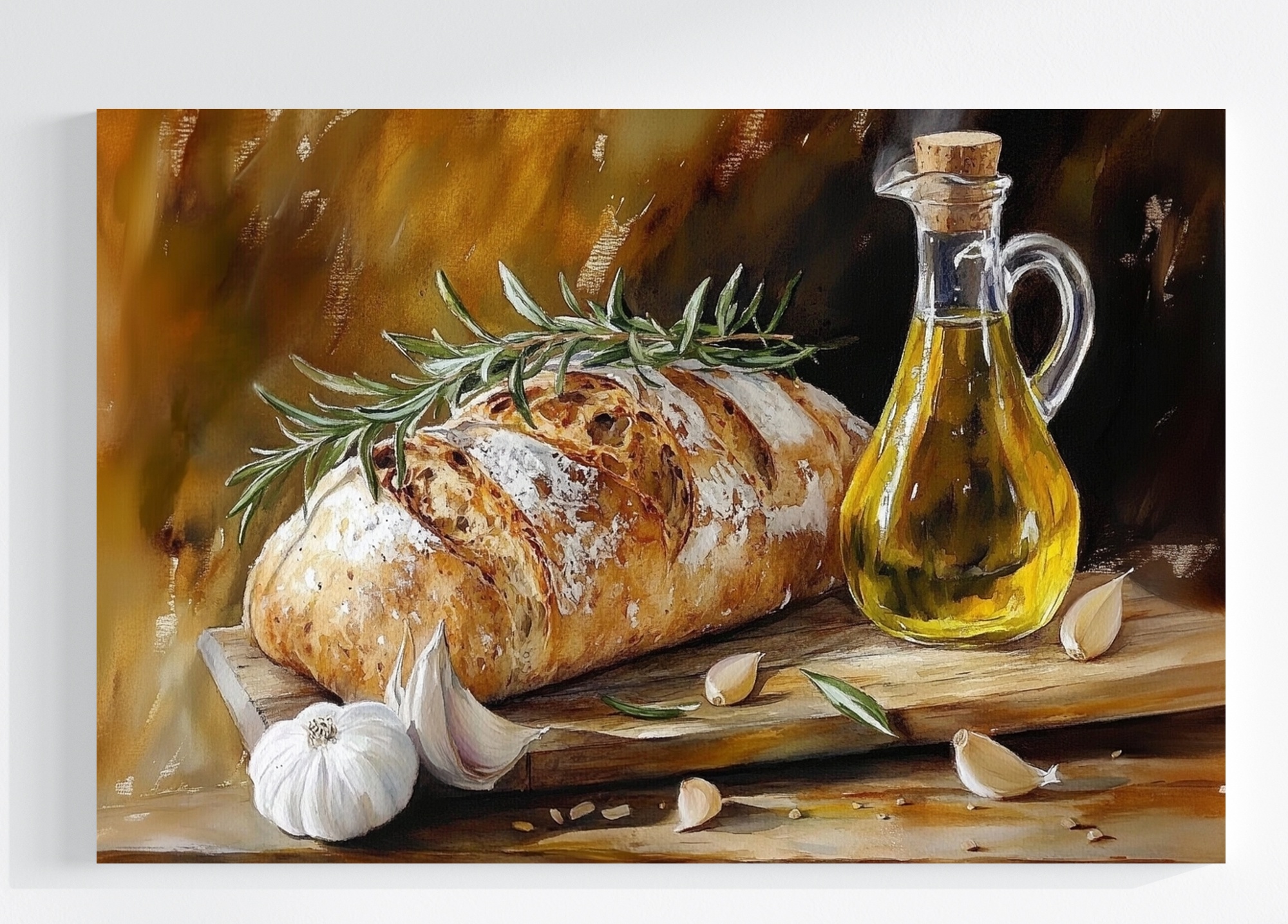 Obraz Na Plátně Canvas Kuchyně Jídlo Chléb Rozmarýn Olej 120x80