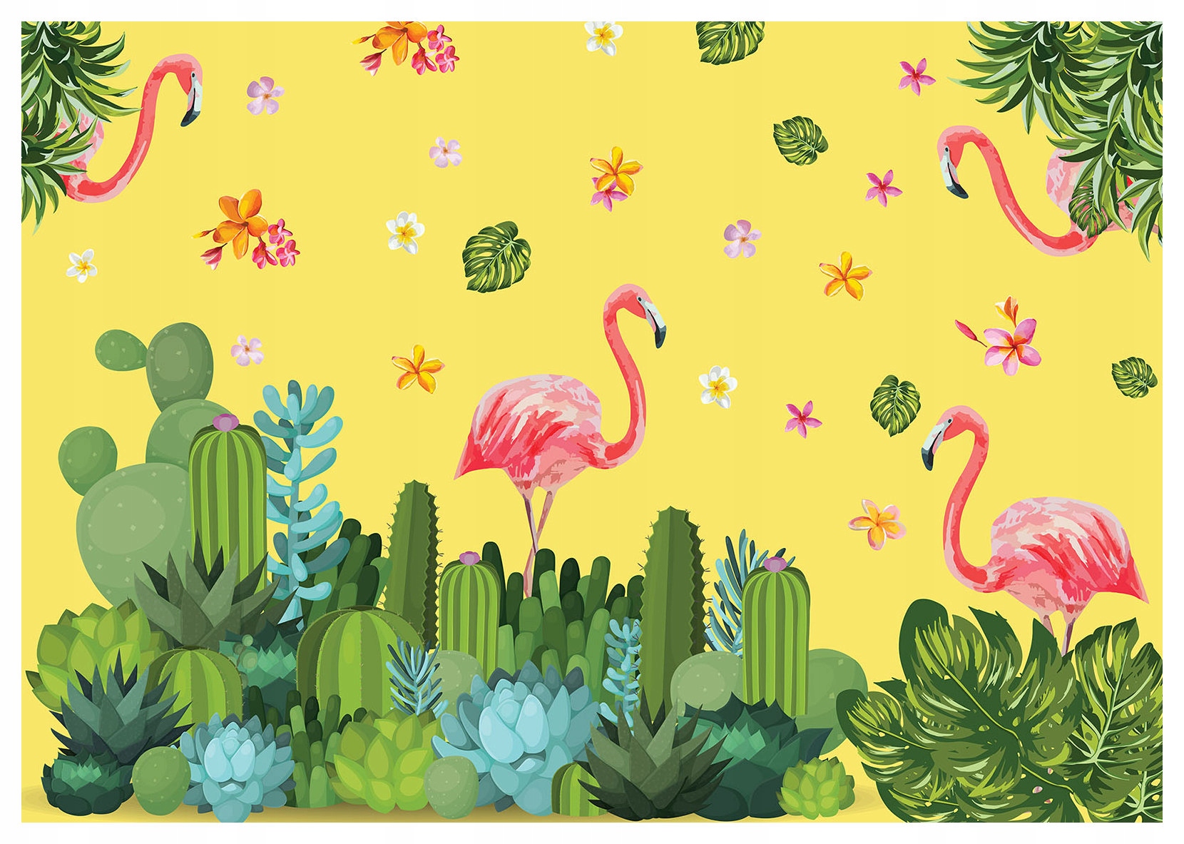 Fototapeta flizelina Plameňáci kaktusy tropický vzor Slunce 200x140 lepidlo