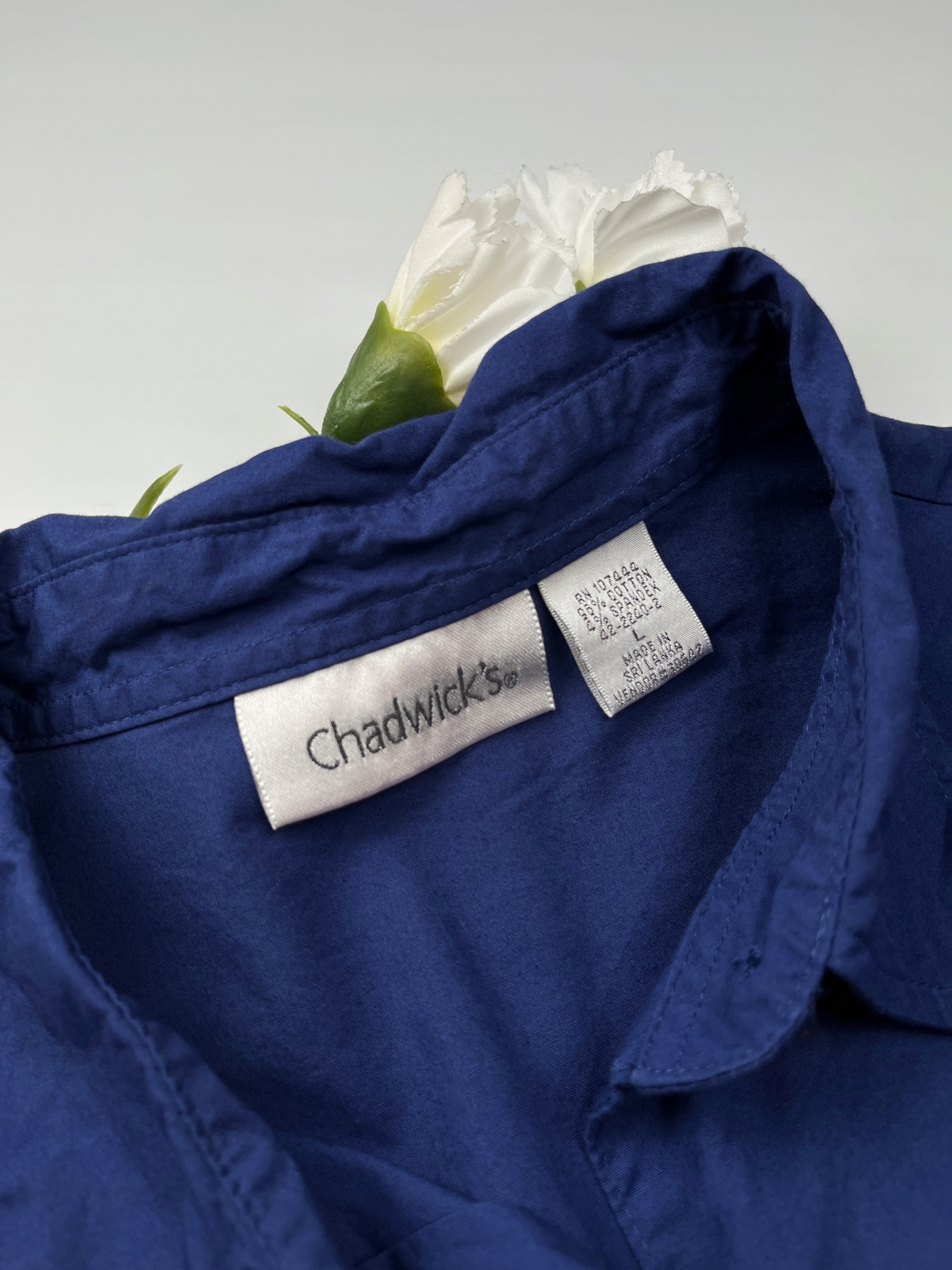 Koszula damska z rękawem 3/4 granatowa niebieska gładka Chadwicks r. L USA Marka inna