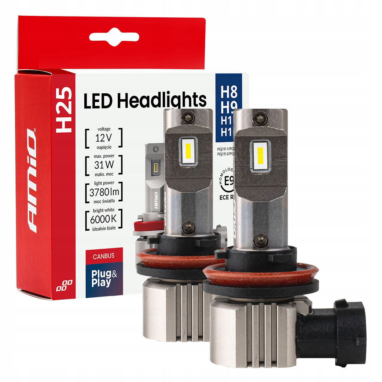 Żarówki samochodowe Led Canbus H8 H9 H11 H16 12V seria H25 Amio