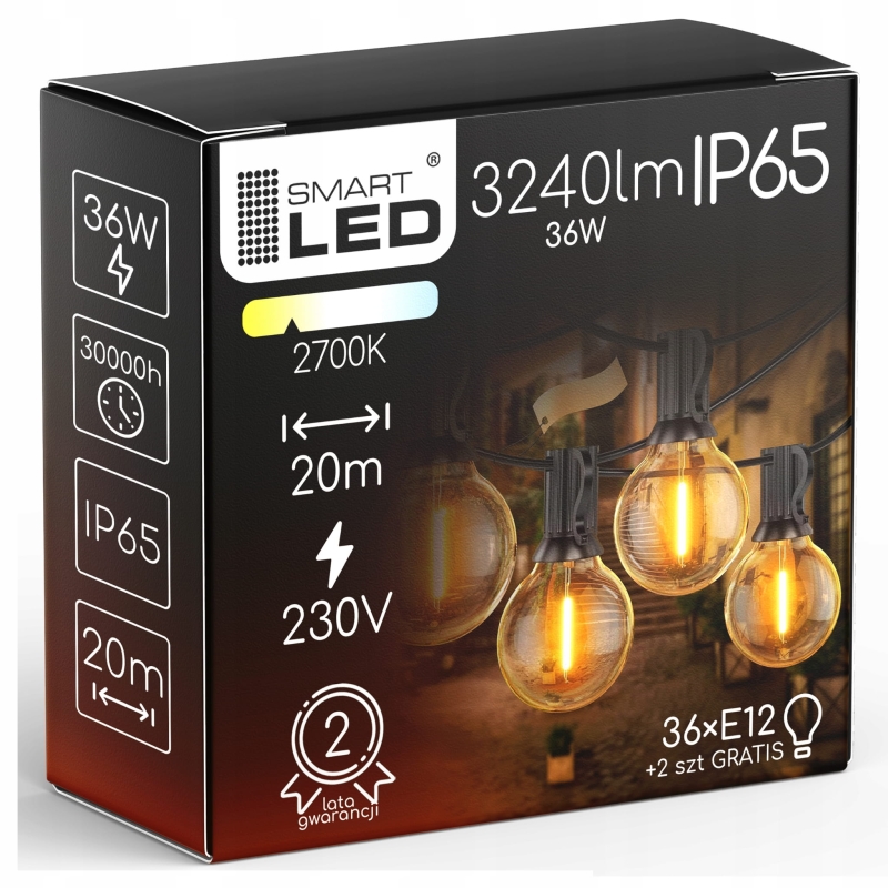 SmartLED Girlanda ogrodowa 20M 36xE12 IP65 4451