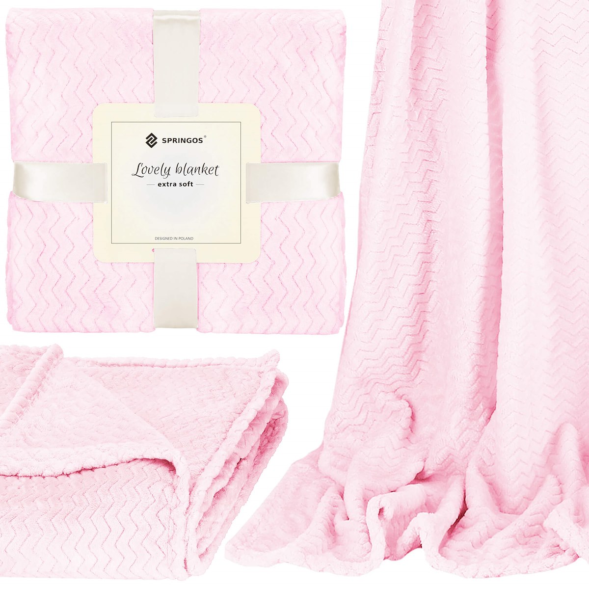 GRUBY KOC WYTŁACZANY 200x220 cm NARZUTA PLUSZOWA RÓŻOWY PLED MIĘKKI CIEPŁY