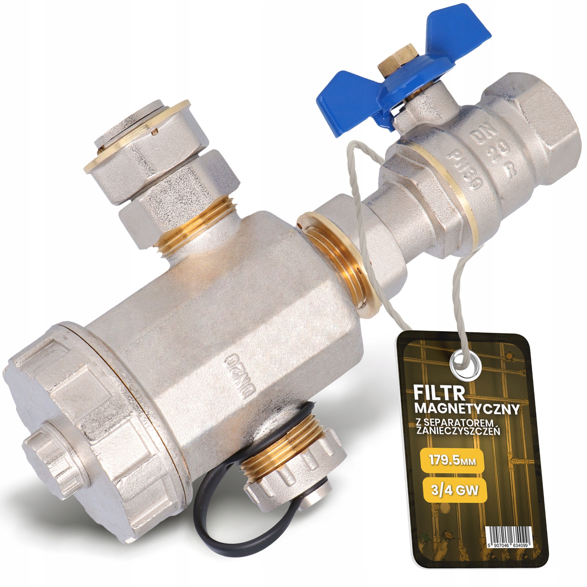 Magnetický filter Vody 3/4 Sieťový Separátor Magnet Mosadz Odolný A9-T