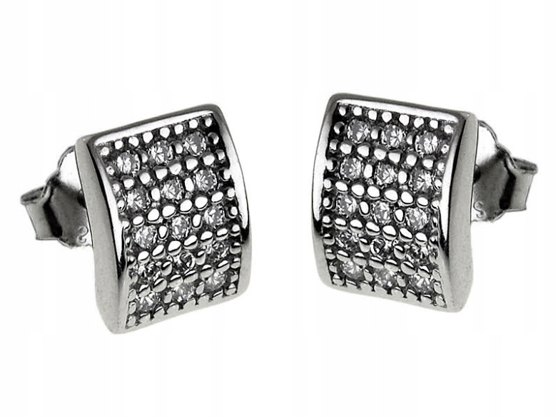 

925 Srebrne Kolczyki Sztyfty Cyrkonie Prostokąt