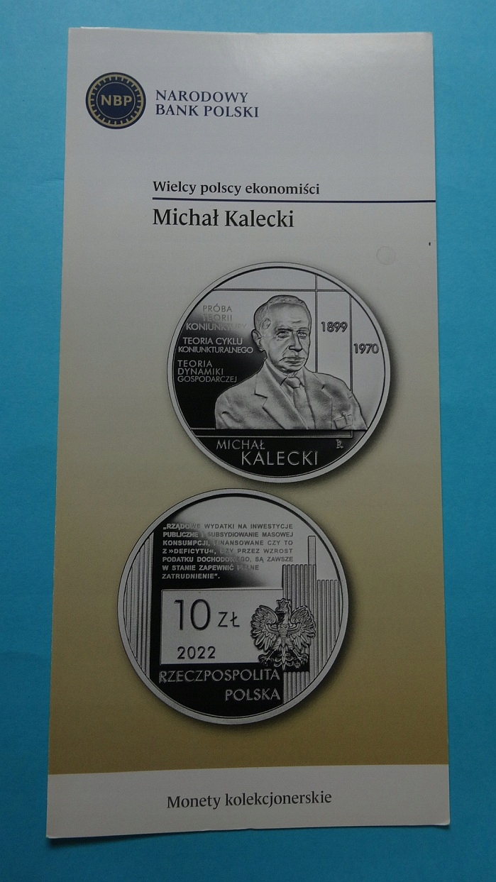 Folder 10 zł 2022 MICHAŁ KALECKI,stan I