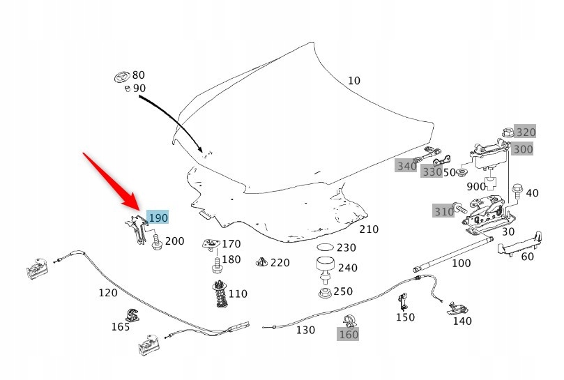 Zámek kapoty Mercedes A2078800164