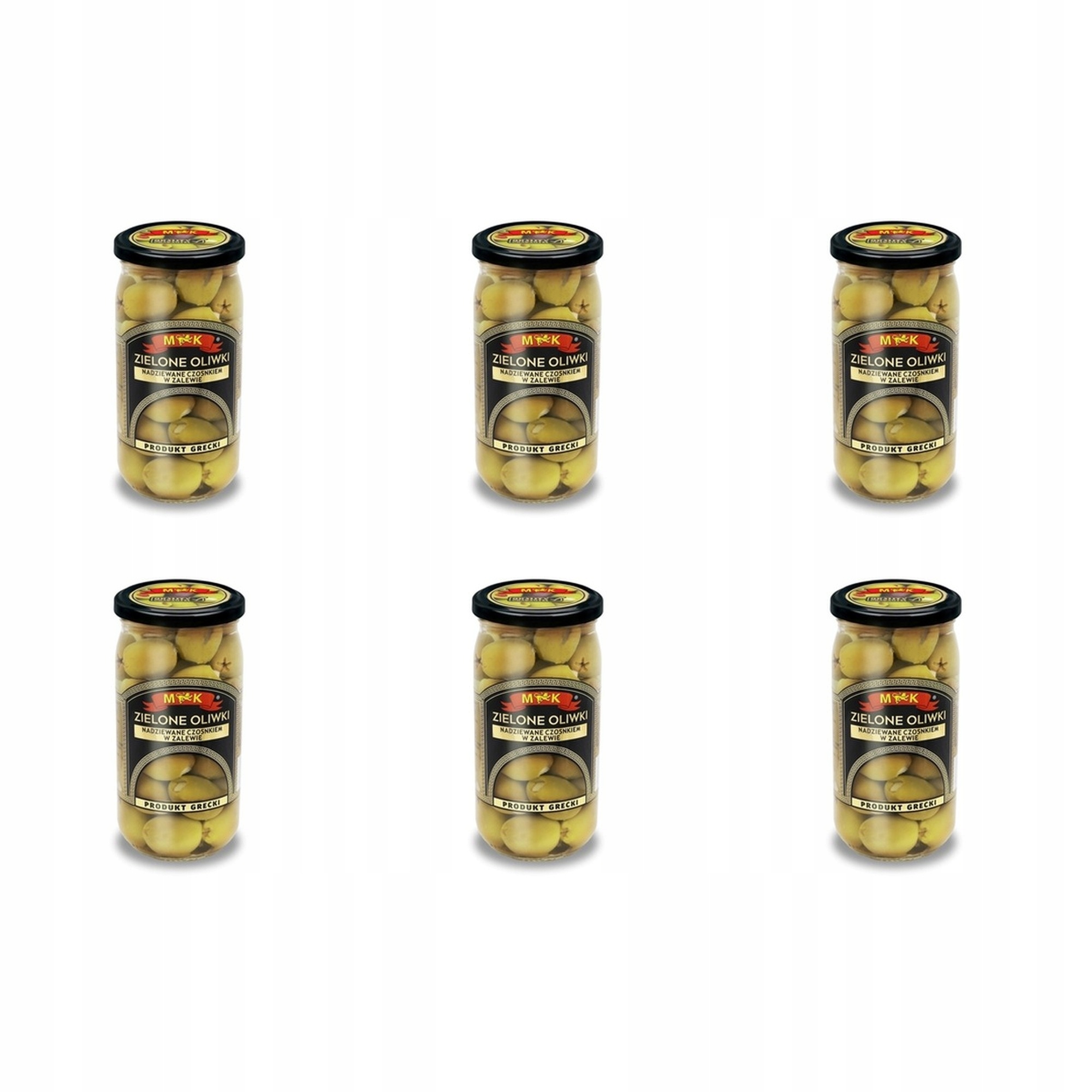 6x 350g Oliwki greckie zielone nadziewane czosnkiem w zalewie Mk