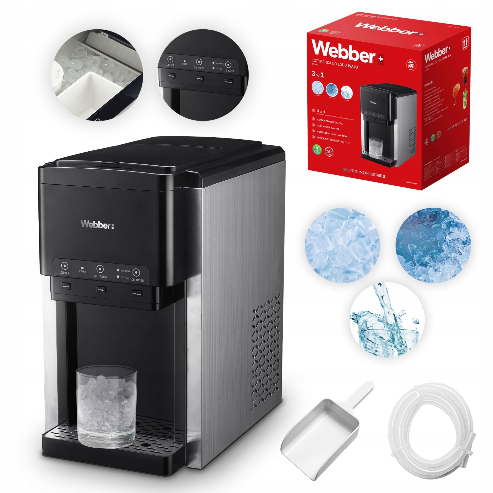 Kocka na ľad 3v1 Distribútor vody Drvič Webber 200W 20kg/24h 6 L