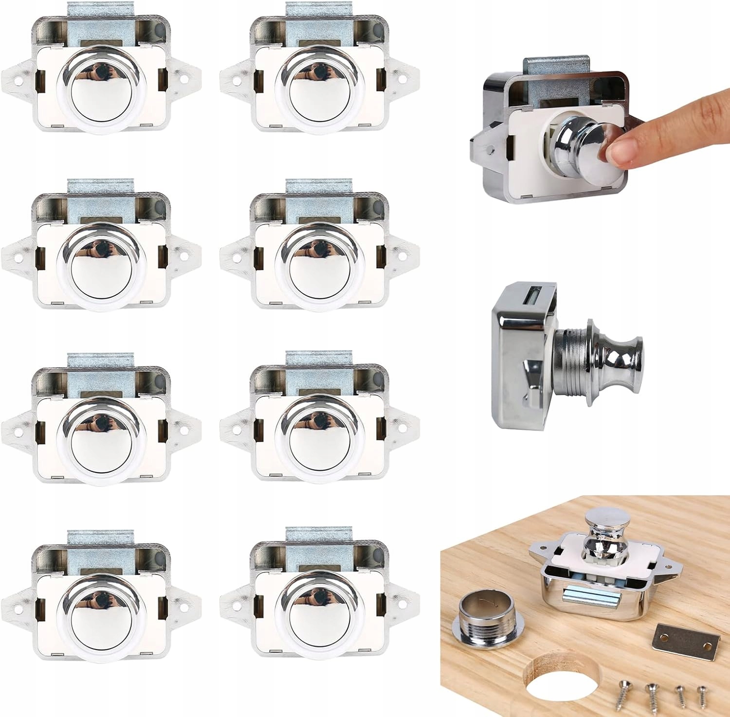 10 x Jednostranný nábytkový zámek pro přívěs pushlock push-lock komplet