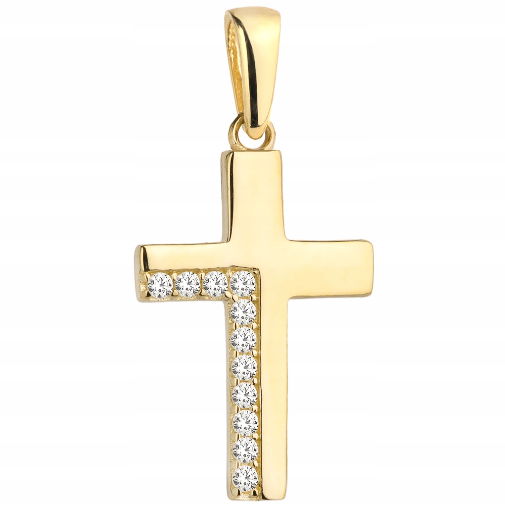 ZŁOTY KRZYŻYK GŁADKI OPRAWIONY CYRKONIAMI GRAWER Stan opakowania oryginalne