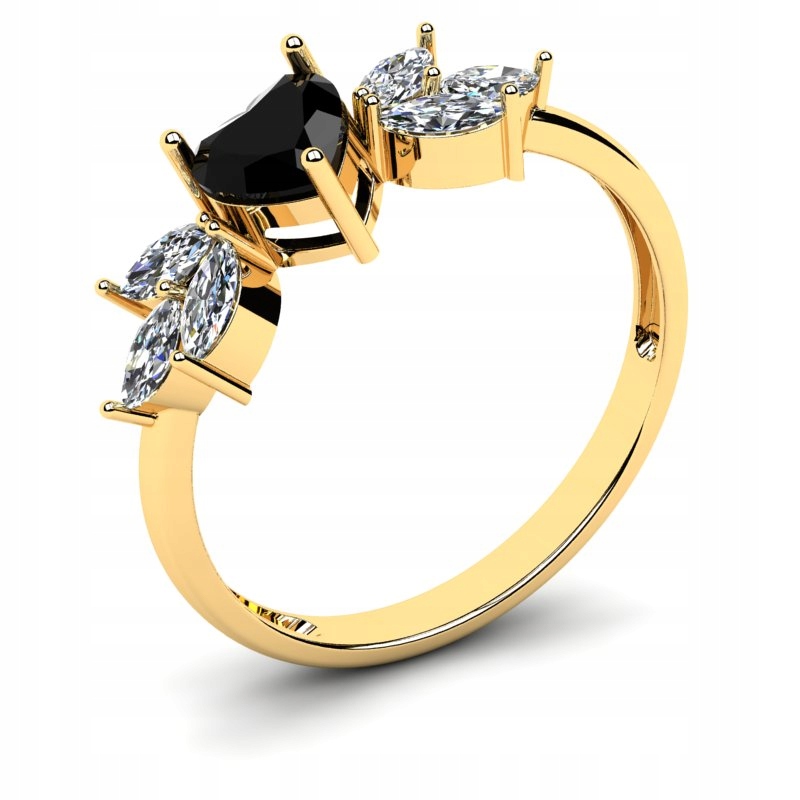 

Pierścionek Złoty Serce Listeczki Czarna Cyrkonia