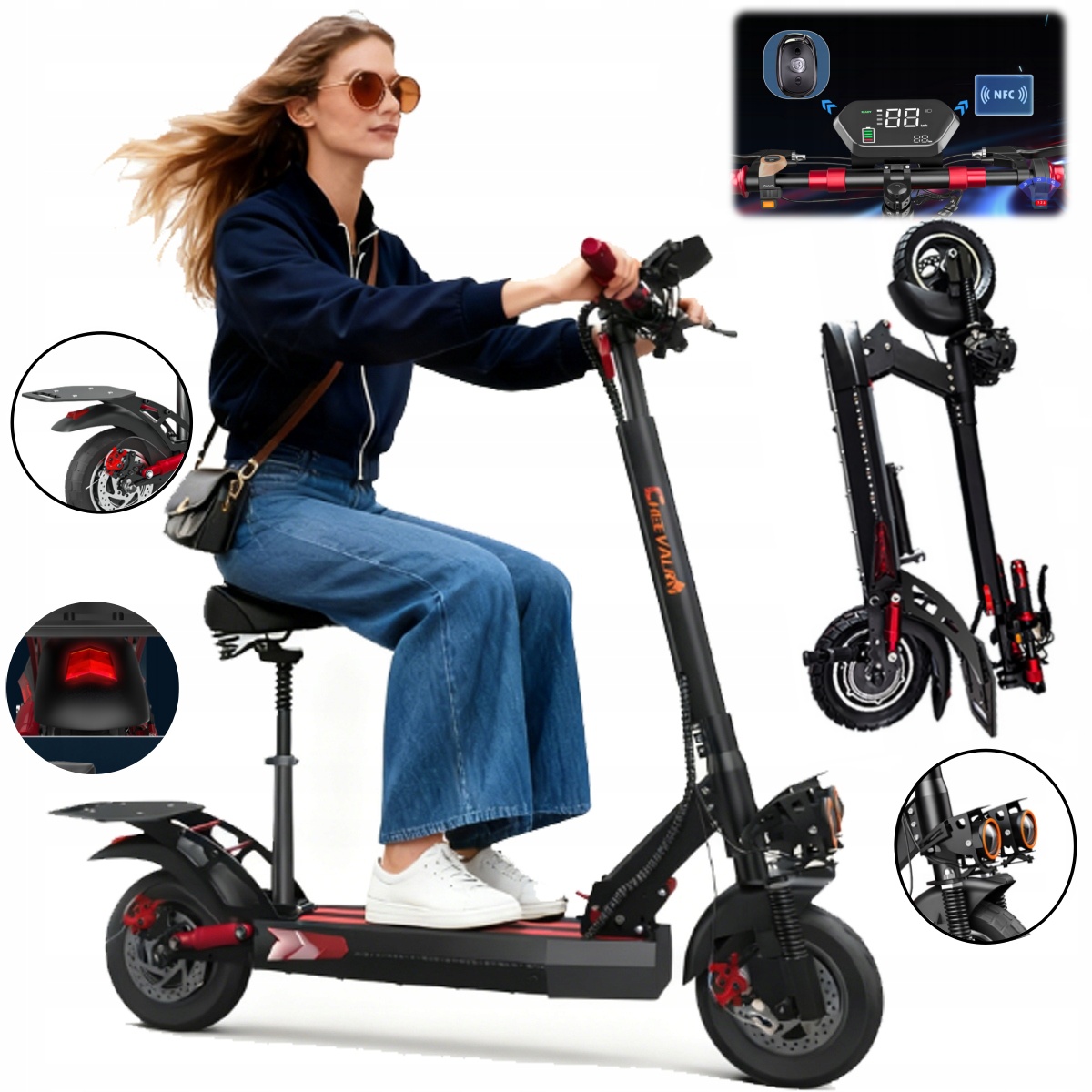 Pojazd elektryczny dla dorosły Cheevalry X9 Pro 1000W 21AH 45km/h 50km Nfc