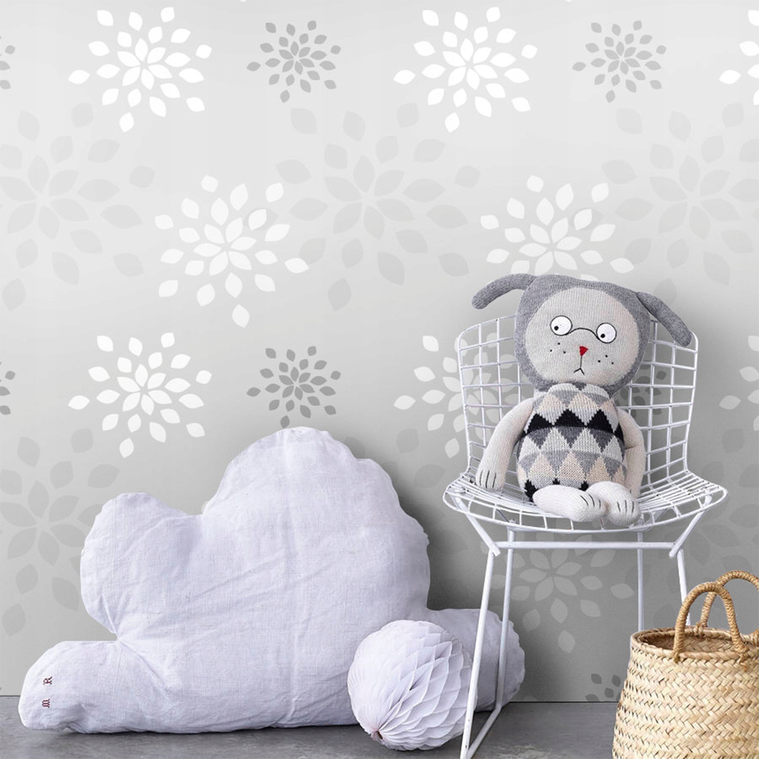 

Tapeta flizelinowa Szare kwiaty 312x219 cm + klej
